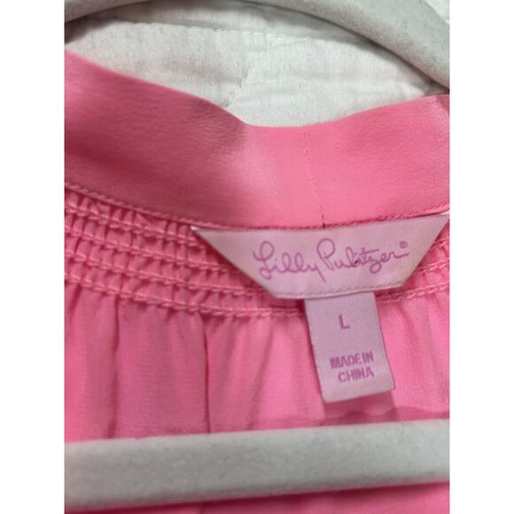 Lilly Pulitzer Dahlia Tie Neck Silk Blouse Women L Sleeveless Lightweight Tunic - Picture 4 of 6